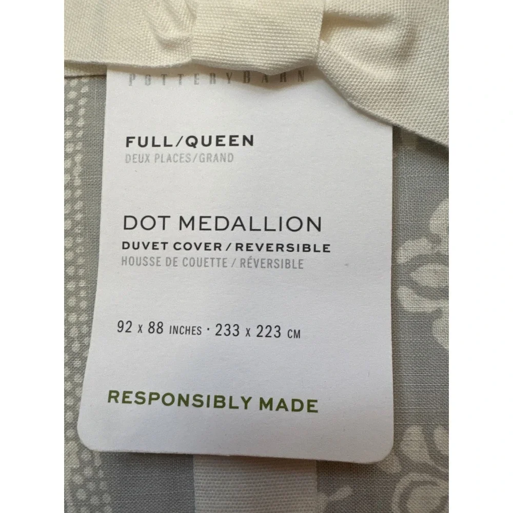 Pottery Barn Dot Medallion Reversible Duvet Cover Full Queen Gray White New